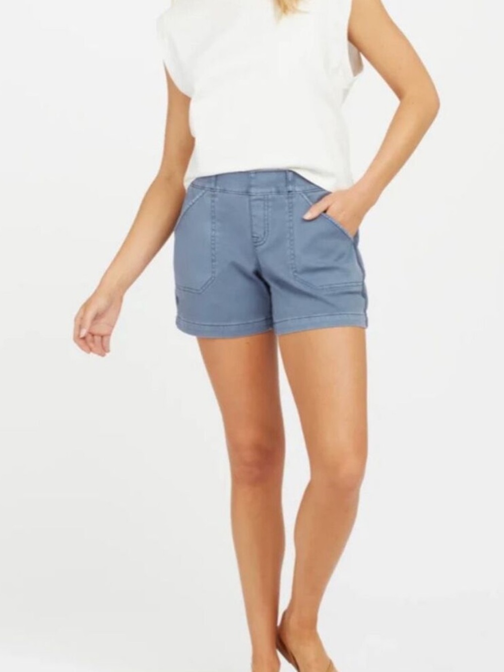Spanx Women Slate Blue 5 Inch Stretch Twill Shorts Size Medium